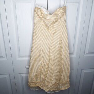 J.Crew Yellow White Striped 100% Silk Strapless Dress Women's Size 4